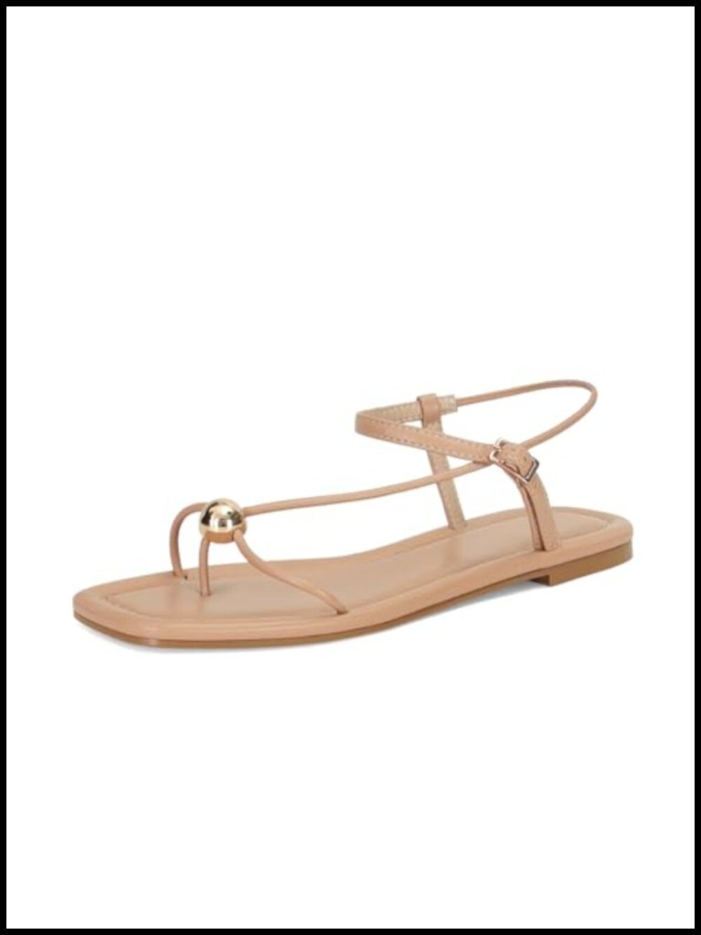 Women's Strappy Flat Sandals Square Toe Slingback Comfortable Faux Leather